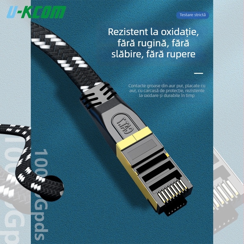 Cablu Ethernet CAT7 plat, ecranat, din cupru pur, 10Gbps, 26 AWG, pentru interior/exterior