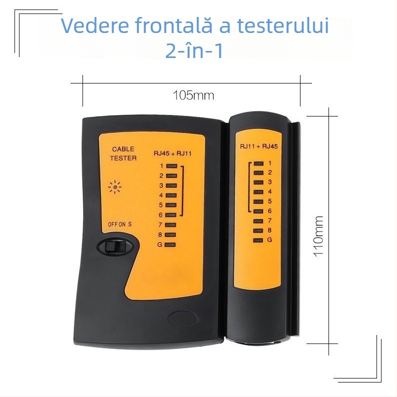 Tester de cabluri de rețea – tester multifuncțional pentru cabluri de rețea și telefonie, măsurarea aliniamentului liniilor, model Network tester; pachet: 1 unitate principală și manual, garanție 1 an