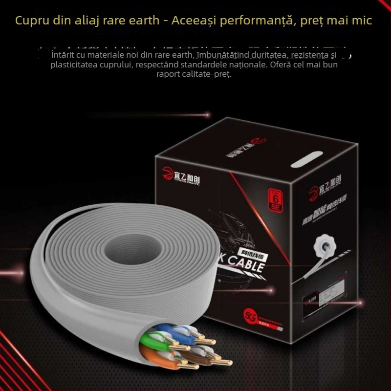 Cablu de rețea Cat6 pentru supraveghere — dublu ecranat, interior/exterior, conector Cat6 cristal (10000 Mbps, CCA)