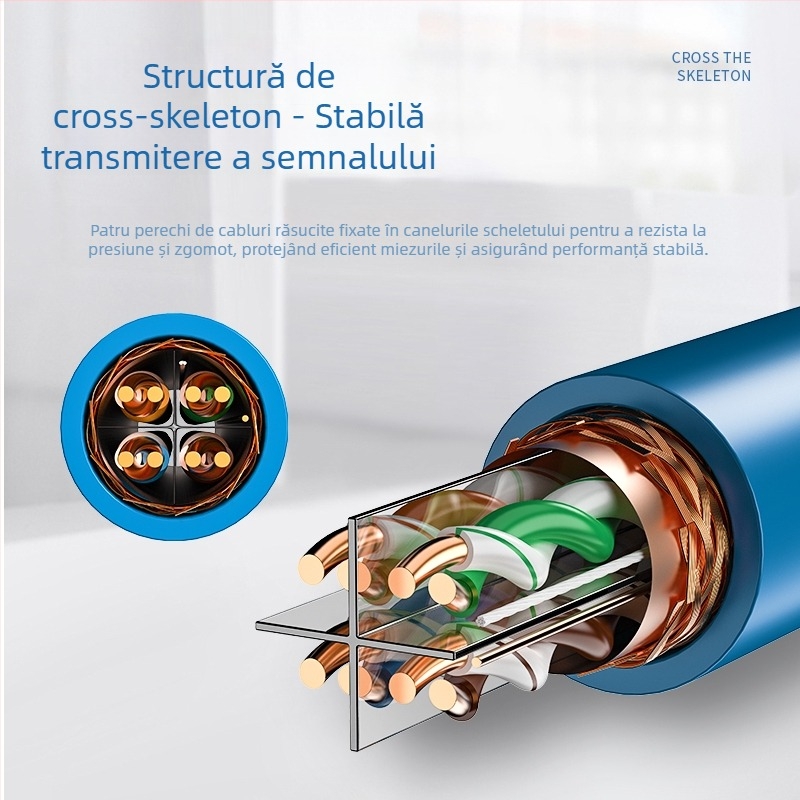 Cablu de rețea Cat6 pentru supraveghere — dublu ecranat, interior/exterior, conector Cat6 cristal (10000 Mbps, CCA)