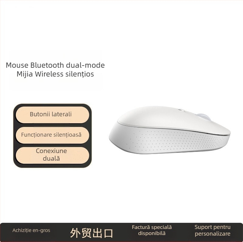 Mouse wireless silențios cu dual-mode (Bluetooth), receptor USB inclus, pentru laptop și PC
