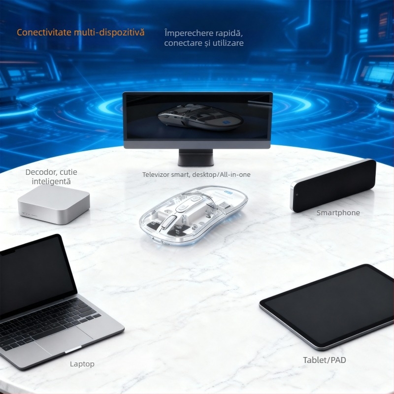 Mouse optic wireless M9 cu trei moduri – 6 taste, 2400 dpi, Bluetooth reîncărcabil, 2.4G + Bluetooth 5.0, Plug & Play