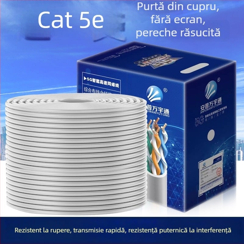 Cablu de rețea Cat5e, fără ecran, 8 nuclee, cupru fără oxigen, lungime 300 m
