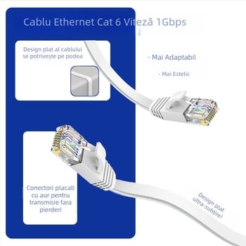 Cablu Ethernet plat Cat6 Gigabit, pereche răsucită ultra-subțire, pentru calculatoare și routere