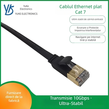 Cabl Ethernet Cat 7 plat - 10Gbps, Cupru pur, design plat, pentru routere, computere desktop, laptopuri, switchuri, imprimante, -20°C până la 60°C (10Gbps; Cupru pur; Design plat; -20~60°C; Routere/Desktop/Laptopuri/Switchuri/Imprimante)