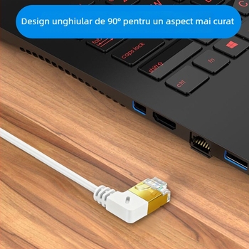 Cablu de rețea Cat7 cu cotă, dublu ecran, 90° unghi drept, cupru fără oxigen, cablu patch pentru centru de date