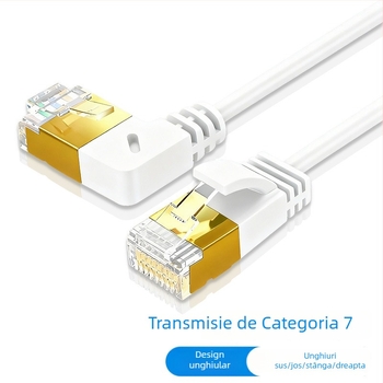 Cablu de rețea Cat7 cu cotă, dublu ecran, 90° unghi drept, cupru fără oxigen, cablu patch pentru centru de date