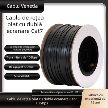 Cablu Ethernet Cat7 ultra-subțire, plat, 10 Gbps, dublu ecranat