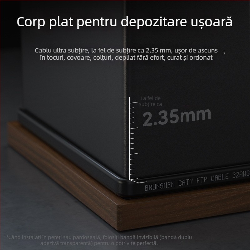 Cablu Ethernet Cat7 ultra-subțire, plat, 10 Gbps, dublu ecranat