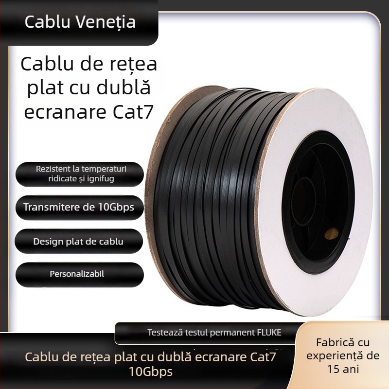 Cablu Ethernet Cat7 ultra-subțire, plat, 10 Gbps, dublu ecranat