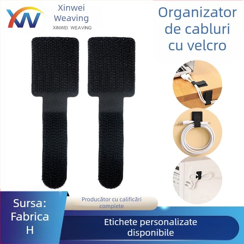 Organizator de cabluri Velcro cu adeziv pentru cabluri de calculator de birou, cabluri de date și rețea