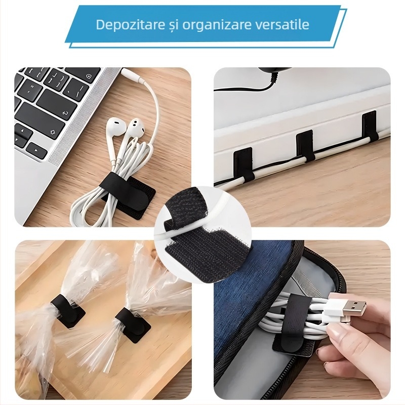 Organizator de cabluri Velcro cu adeziv pentru cabluri de calculator de birou, cabluri de date și rețea