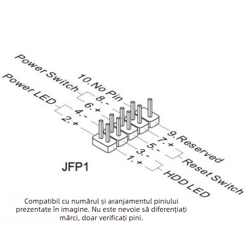 Extensie pentru comutatorul de alimentare al plăcii de bază, 9 pini, PC desktop, jumper, cu cablu adaptor, interfață cu cap plat, lungime 0,15 m, cupru placat cu tină