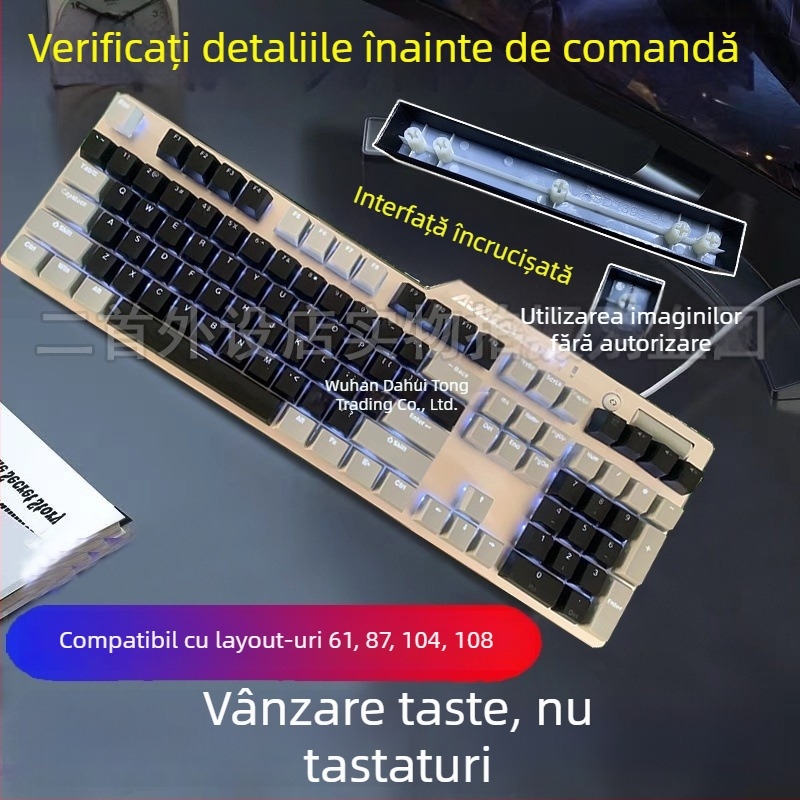 Set de capace pentru taste pentru tastatură mecanică, material ABS, compatibil cu Cherry MX cross-stem, taste rotunde, litere și cifre.