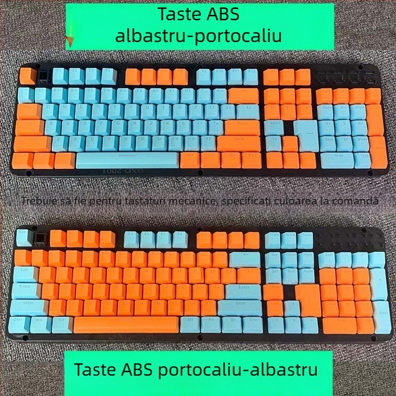 Set de capace pentru taste pentru tastatură mecanică, material ABS, compatibil cu Cherry MX cross-stem, taste rotunde, litere și cifre.
