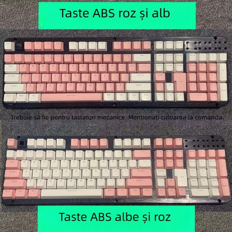 Set de capace pentru taste pentru tastatură mecanică, material ABS, compatibil cu Cherry MX cross-stem, taste rotunde, litere și cifre.