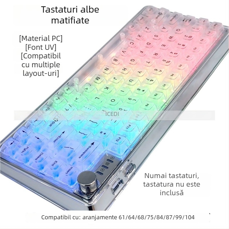 Set de 115 capace transparente pentru taste, compatibil Cherry MX, pentru tastaturi mecanice