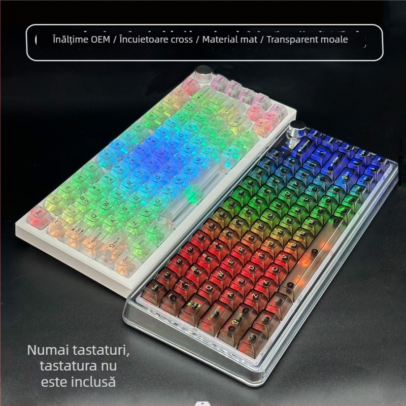 Set de 115 capace transparente pentru taste, compatibil Cherry MX, pentru tastaturi mecanice