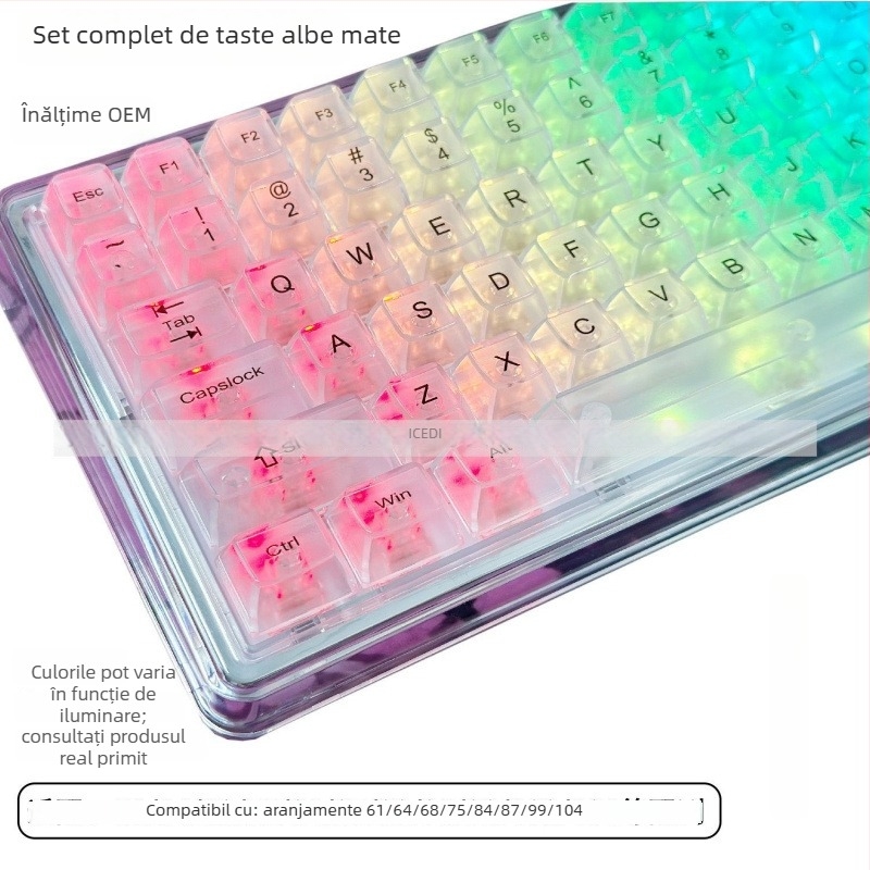 Set de 115 capace transparente pentru taste, compatibil Cherry MX, pentru tastaturi mecanice