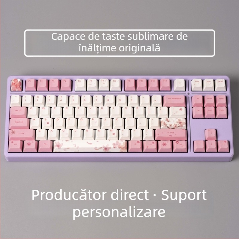 Capace de taste Sakura Theme din PBT, Sublimare prin transfer, Personalizabile, Compatibile cu ax MX, Potrivite pentru 95% tastaturi mecanice