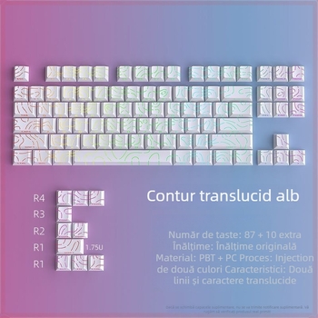 Capă de chei cu gravură pe contur lateral, transparent, material PBT, sublimare pe cinci fețe, 87 taste