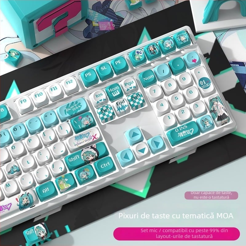 MOA Hatsune Miku Keycap – Personalizat, PBT sublimare, rezistent la uzură, Universal pentru tastaturi mecanice, Garanție de 1 an