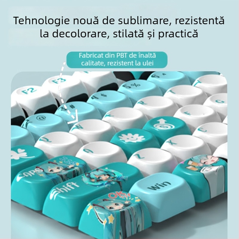 MOA Hatsune Miku Keycap – Personalizat, PBT sublimare, rezistent la uzură, Universal pentru tastaturi mecanice, Garanție de 1 an