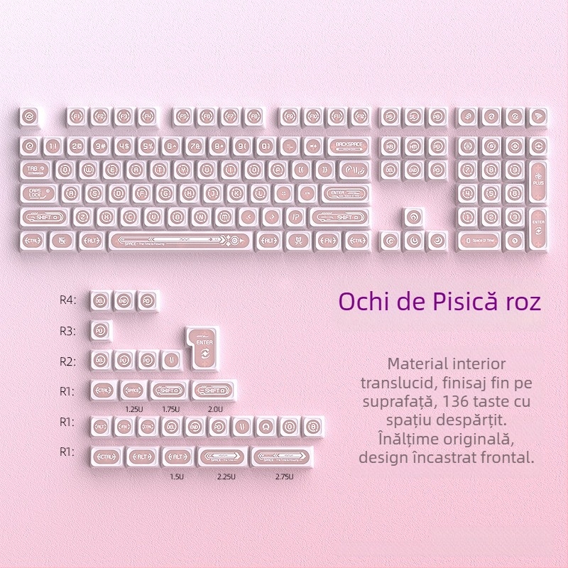 Keycaps Cat's Eye Stone Powder pentru tastatură mecanică – Model: Cat's Eye Stone (powder); Material: PC; Procesare: Sublimație; Greutate: 300 g