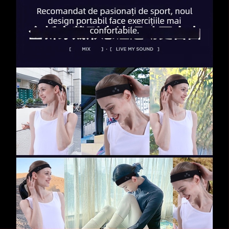 Căști Bluetooth pentru yoga cu bandă turbán și mască de ochi pentru somn, montate pe cap, sunet stereo, Bluetooth 5.3, rază 10 m, autonomie baterie >8 h, capacitate baterie 200 mAh