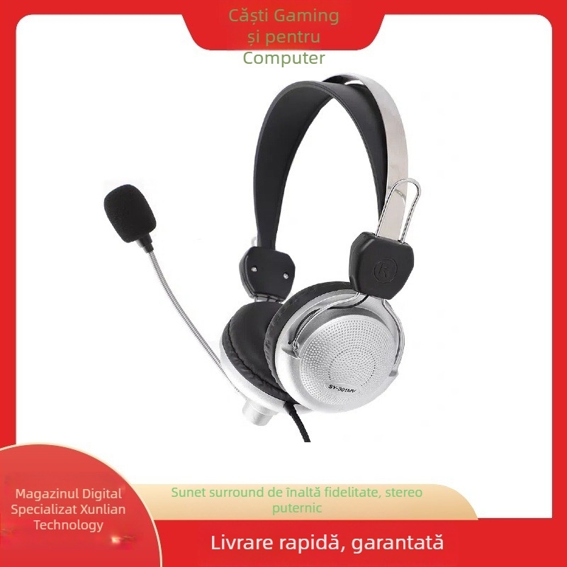 Căști cu fir pentru calculator SY-301 | conector 3,5 mm | cablu de 1,6 m | microfon