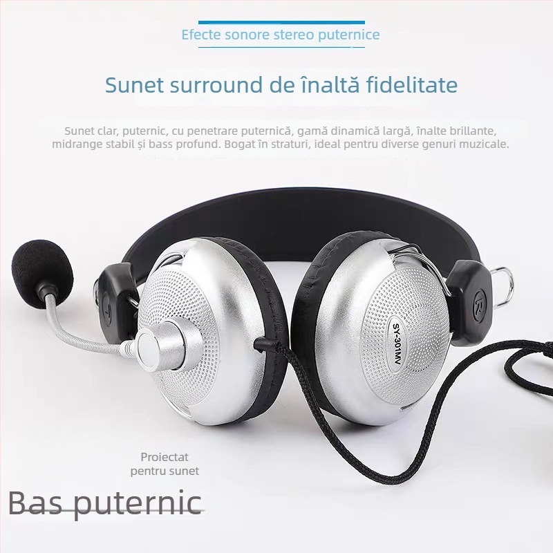 Căști cu fir pentru calculator SY-301 | conector 3,5 mm | cablu de 1,6 m | microfon