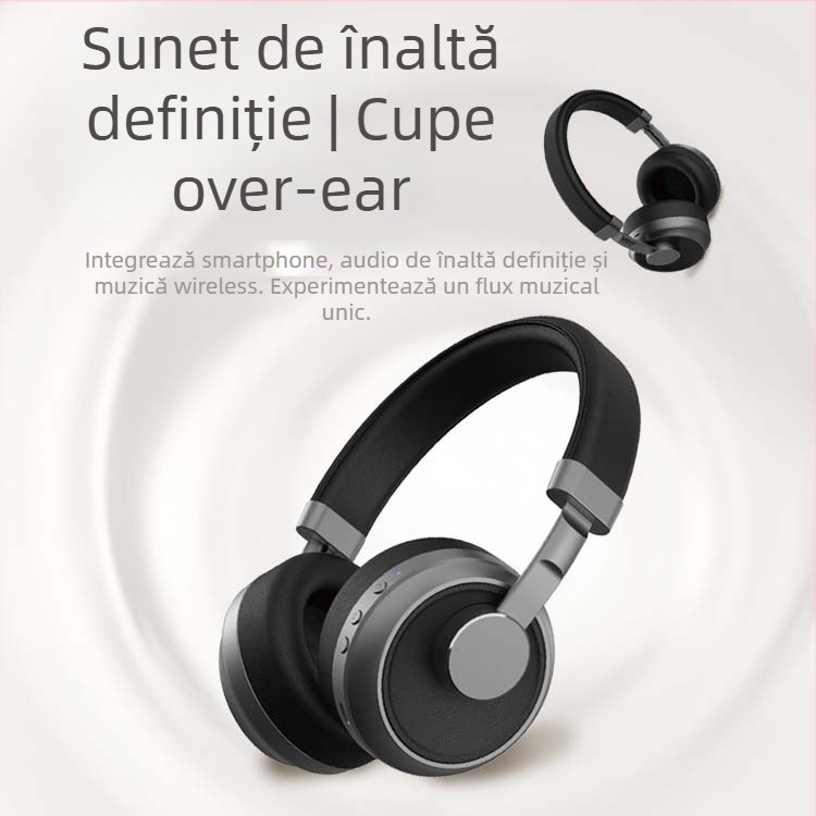 Headset Bluetooth fără fir, purtare pe cap, stereo bilateral, Bluetooth 5.0, rază de 10 m, autonomie peste 8 ore