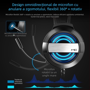 Căști de gaming cu microfon, difuzoare de 50 mm, 20–20 kHz, 21 Ω, cablu împletit de 2,2 m, mufă 3,5 mm