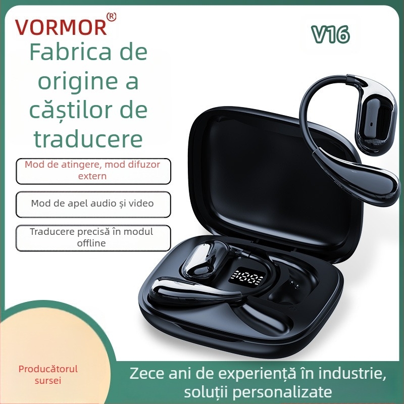 Căști de traducere V16 Bluetooth 4.0, USB 3.0, 200 mAh, compatibile cu iOS și Android