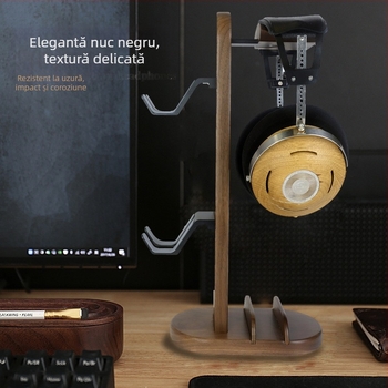 Suport de birou pentru căști din lemn masiv de nuc, design minimalist, lansare în 2024
