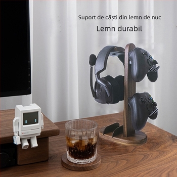 Suport de birou pentru căști din lemn masiv de nuc, design minimalist, lansare în 2024