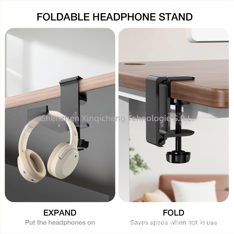 Xinqicheng Suport pliabil pentru căști din aliaj de aluminiu cu cârlig – Model RZ901, pentru birou și cadouri, personalizare disponibilă
