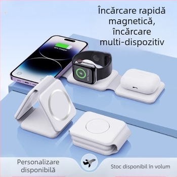 Încărcător wireless MagSafe 3-în-1 cu design pliabil pentru telefon, căști și ceas, încărcare rapidă QC3.0, putere maximă 22,5 W
