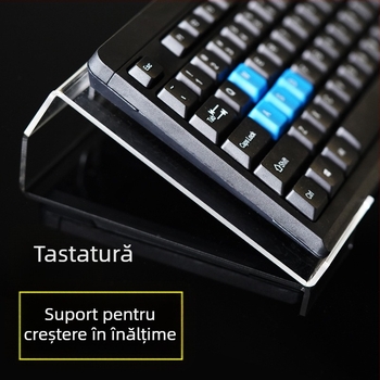 Suport de tastatură de birou din acril, instalare fără găuri, braț reglabil pentru înclinare și cadru anti-praf, model ZZ03 (pentru tastaturi de dimensiune completă)