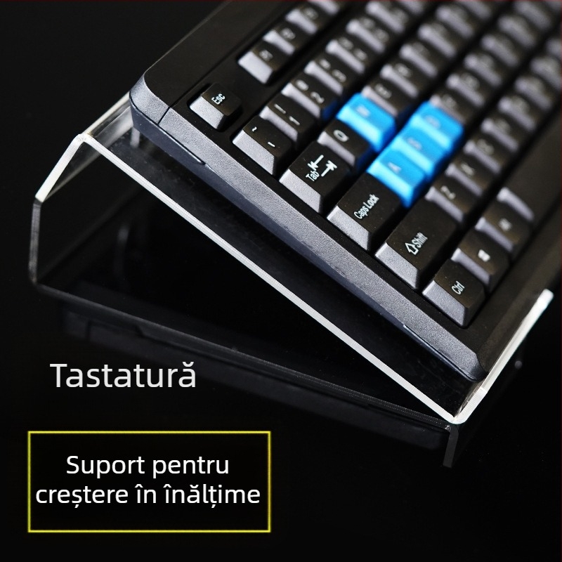 Suport de tastatură de birou din acril, instalare fără găuri, braț reglabil pentru înclinare și cadru anti-praf, model ZZ03 (pentru tastaturi de dimensiune completă)