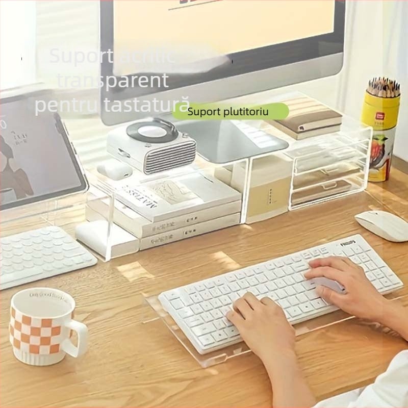 Suport de tastatură pentru birou din acrilic, raft transparent cu înălțare pentru tastare