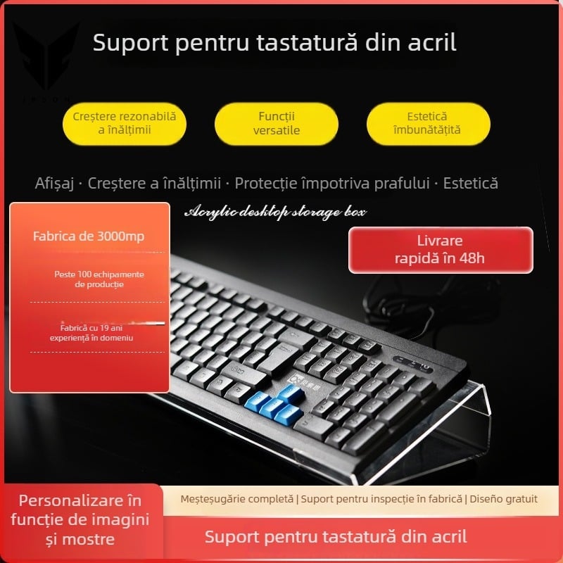 Suport acrilic pentru tastatură, montaj fără găuri, cadru de protecție pentru tastatură, înălțare și înclinare, model Zz03