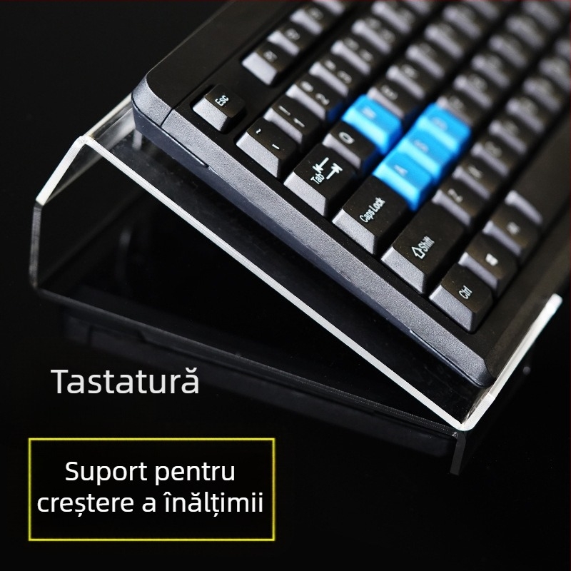 Suport acrilic pentru tastatură, montaj fără găuri, cadru de protecție pentru tastatură, înălțare și înclinare, model Zz03