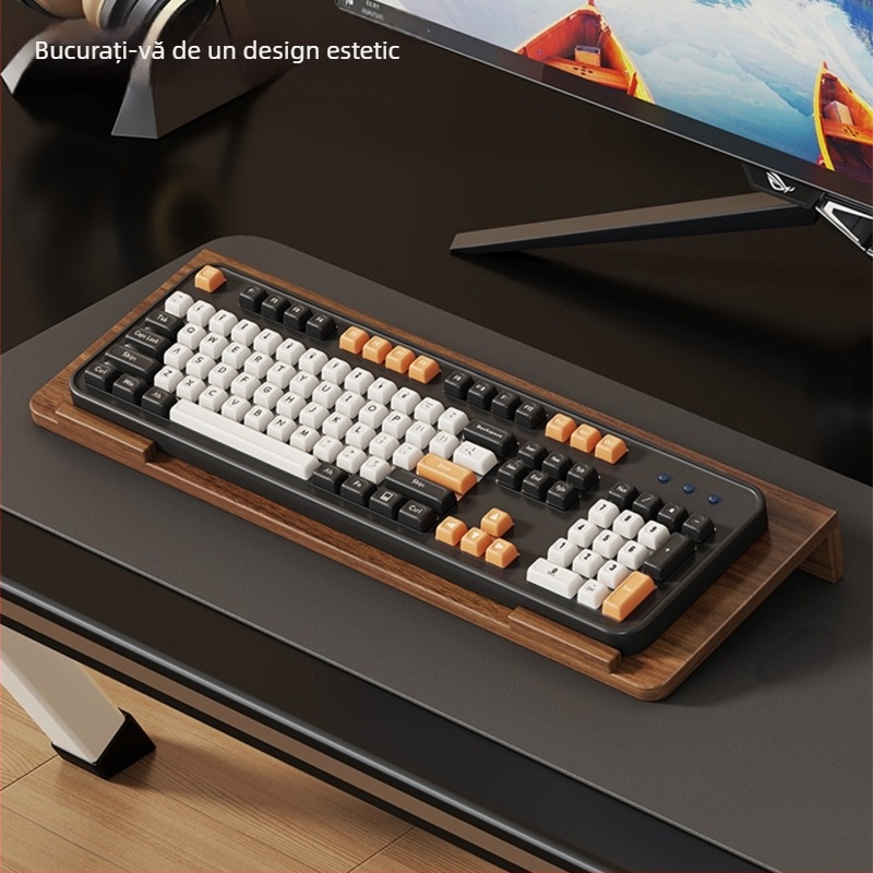 Suport pentru tastatură din lemn masiv, suport de înălțare pentru birou, raft de depozitare