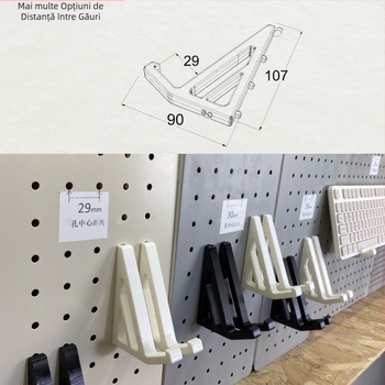 Raft de depozitare pentru tastatură pentru placă perforată cu găuri circulare, potrivită pentru placă metalică cu găuri, diametrul găurii 6 mm, distanța dintre găuri 16/25/26/30 mm