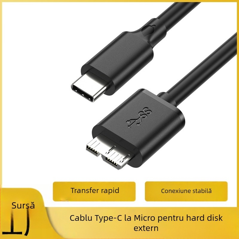 Cablu USB 3.0 Type-C la Micro-B pentru hard disk extern, PC, laptop și telefon mobil