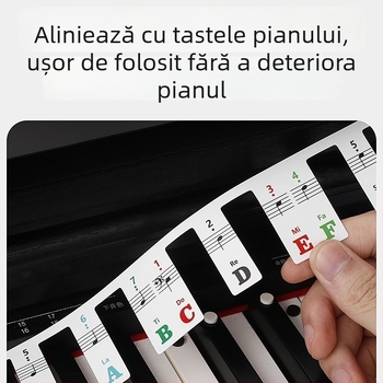 Maner autocolant pentru claviatura pianului, 88 de clape, fără lipire, marcaje ale notelor pentru portativ cu cinci linii
