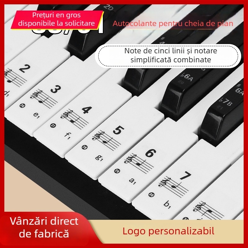 Știker de pian pentru intonație, universal pentru tastaturi electronice cu 88/61/54 taste, scară transparentă cu notații pe portativ