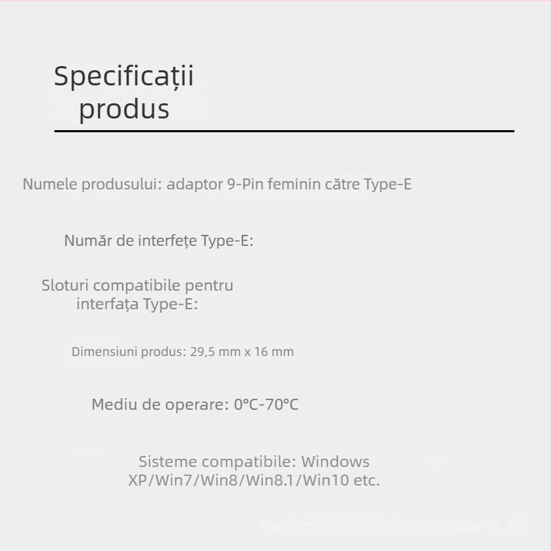 Adaptor 9PIN către TYPE-E, Cardă adaptor, Copper core, 1–10Gbps, un singur capăt