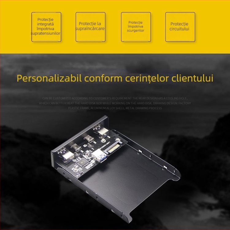USB hub panou frontal 19-pin/20-pin la Type-C + adaptor card USB 3.0, cip Skyworth 3510, 5 Gbps, dimensiuni 13.5×10×2.5 cm